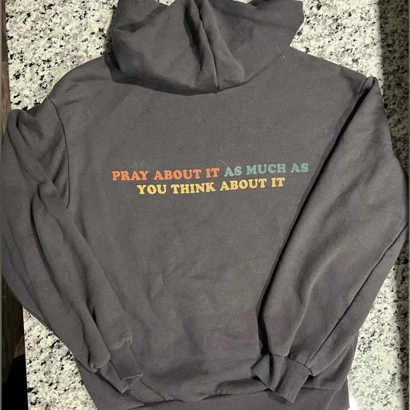 Social Scene sweatshirt - Pray about it as much…wording, Size S, charcoal color - Picture 2 of 3